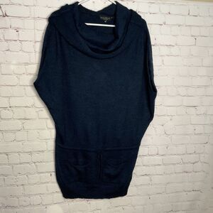 Chiara Mente Sweater Women’s size M Alpaca Mohair‎ Wool Cowl Neck NavyTeal Tunic